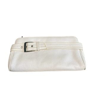 Express White Leather Buckle Accent Clutch Purse